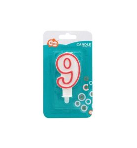 SWIECZKA CYFRA 9 CZERWONY KONTUR 7CM 079