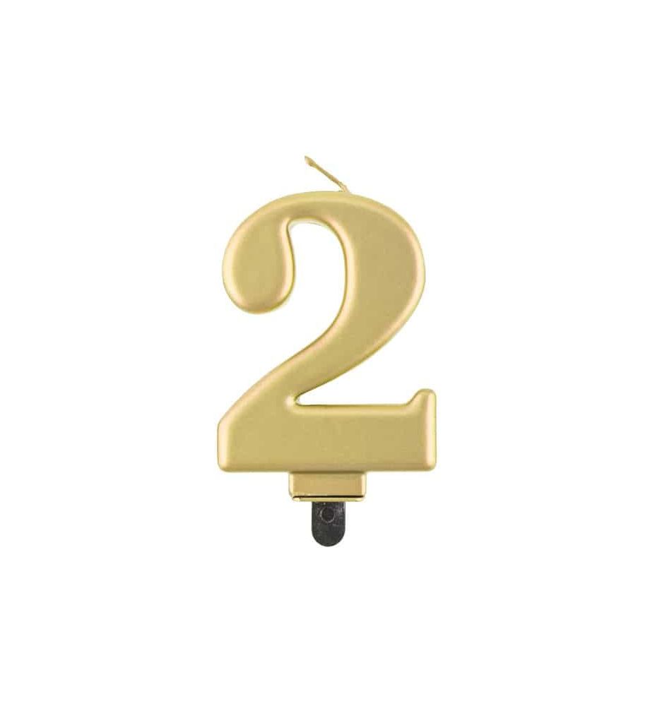 SWIECZKA CYFRA 2 METALIK ZLOTA 8CM 4293