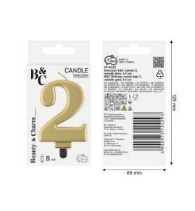 SWIECZKA CYFRA 2 METALIK ZLOTA 8CM 4293