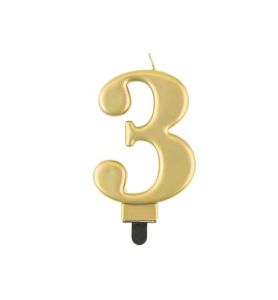 SWIECZKA CYFRA 3 METALIK ZLOTA 8CM 4316