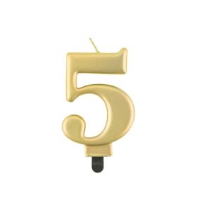 SWIECZKA CYFRA 5 METALIK ZLOTA 8CM 4354