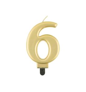 SWIECZKA CYFRA 6 METALIK ZLOTA 8CM 4378