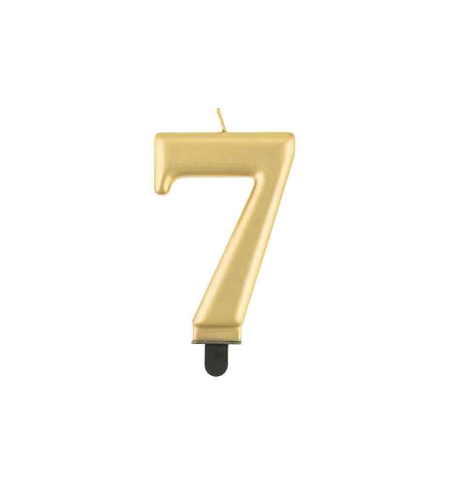 SWIECZKA CYFRA 7 METALIK ZLOTA 8CM 4392