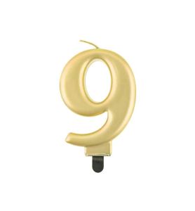 SWIECZKA CYFRA 9 METALIK ZLOTA 8CM 4439