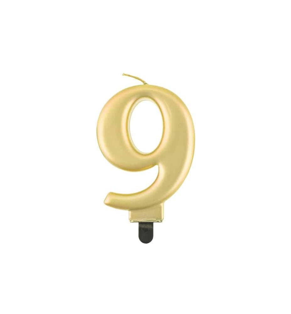 SWIECZKA CYFRA 9 METALIK ZLOTA 8CM 4439