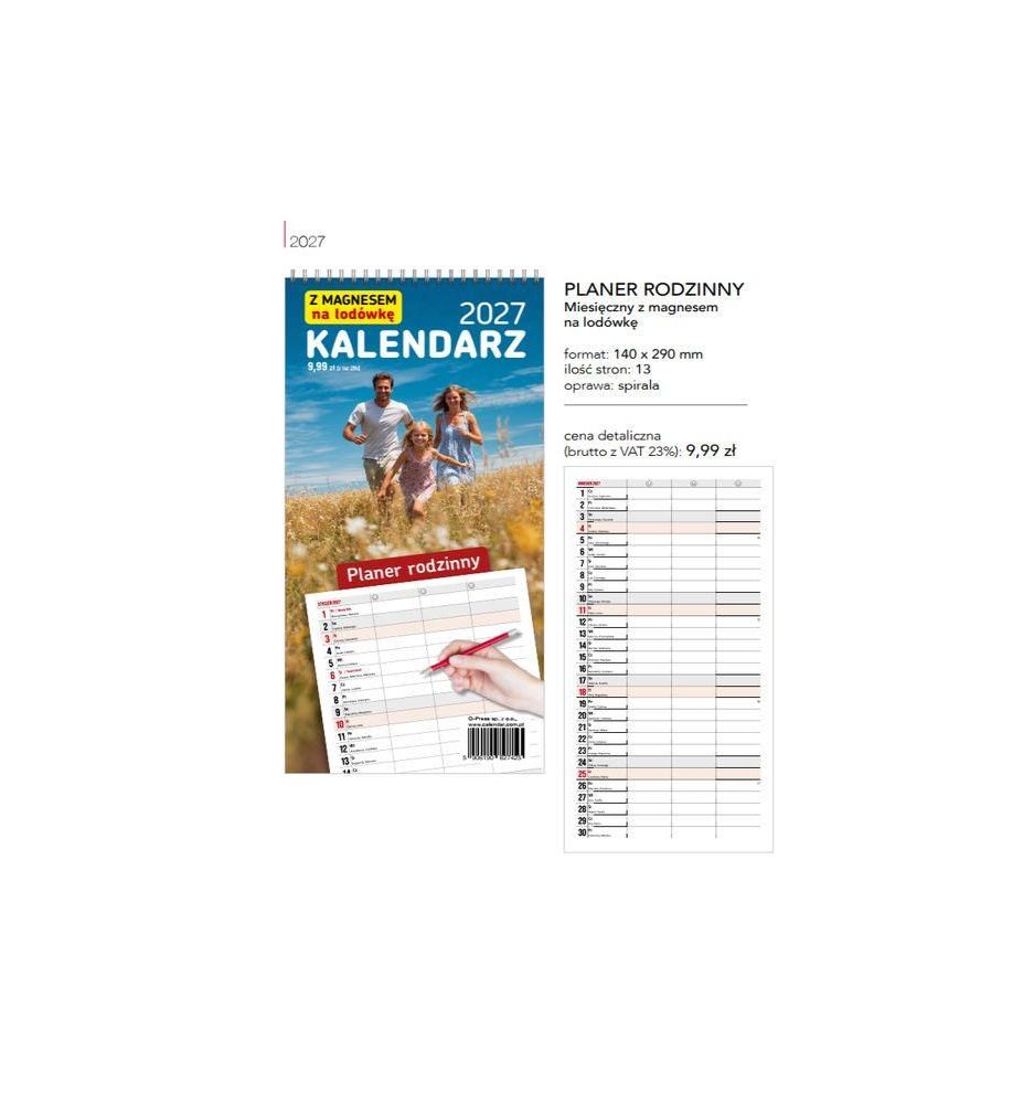 KALENDARZ PLANER RODZINNY Z MAGNESEM 425